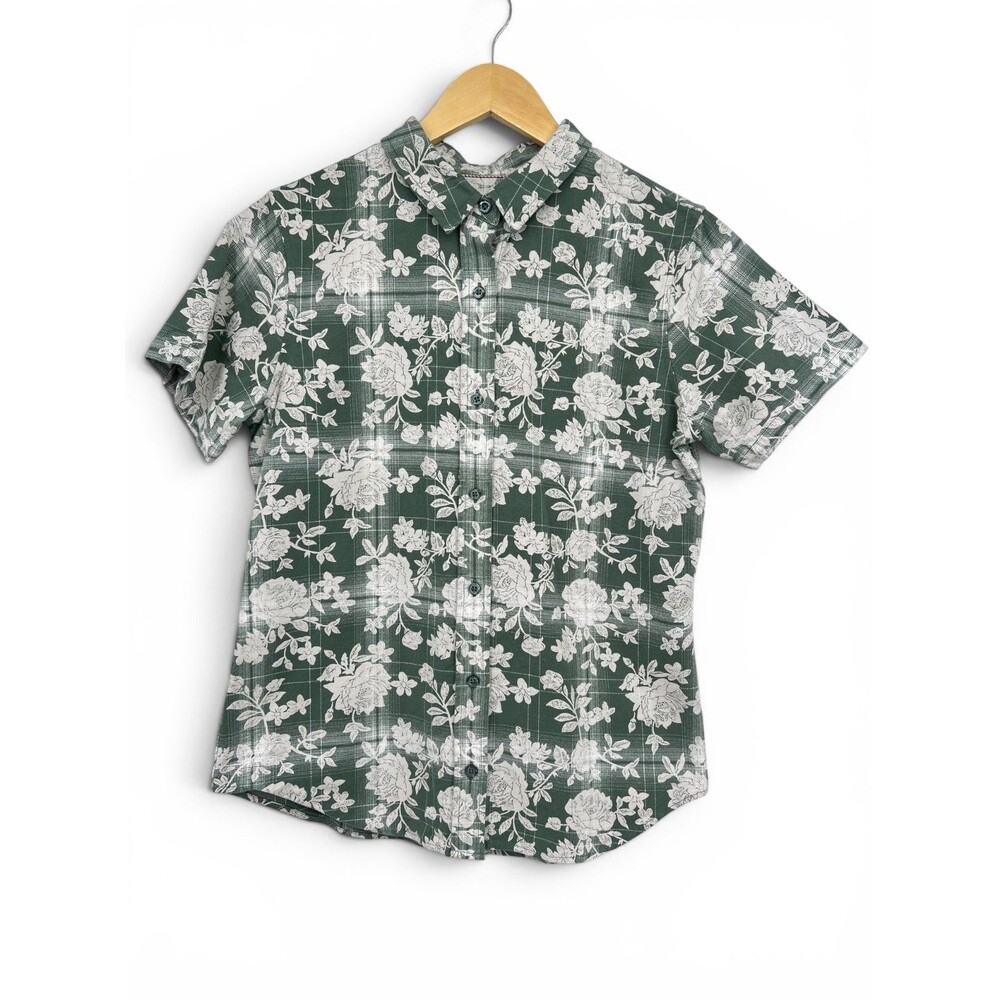 Wildfang The Essential SS Button Up Shirt Women Green Floral Small